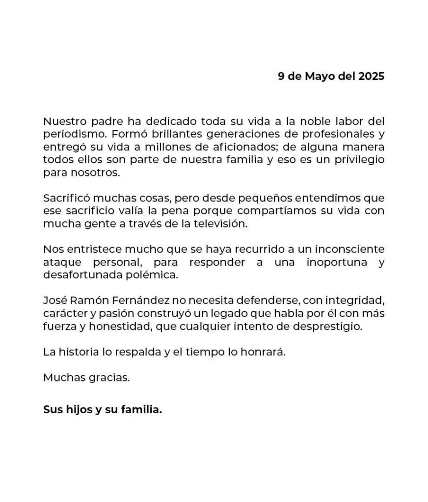 Familia de José Ramón Fernández emite comunicado en su defensa ...